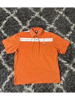 FootJoy Golf Polo Shirt Mens Large Orange Stripe Preppy Classic Embroidered